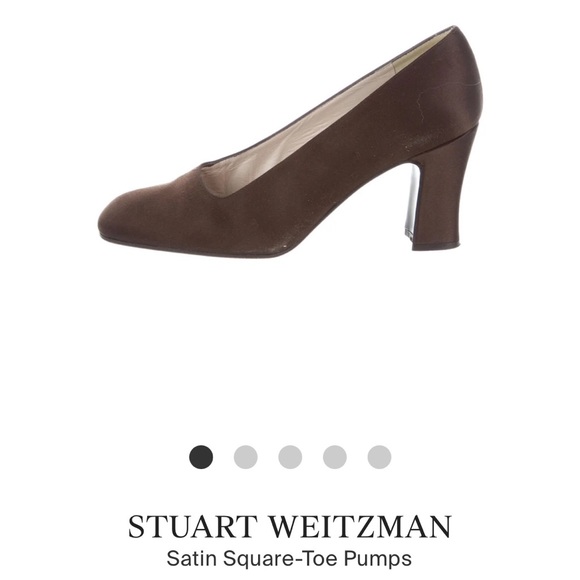 Stuart Weitzman Brown Satin SquareToe Pumps Size 10 - Picture 3 of 11